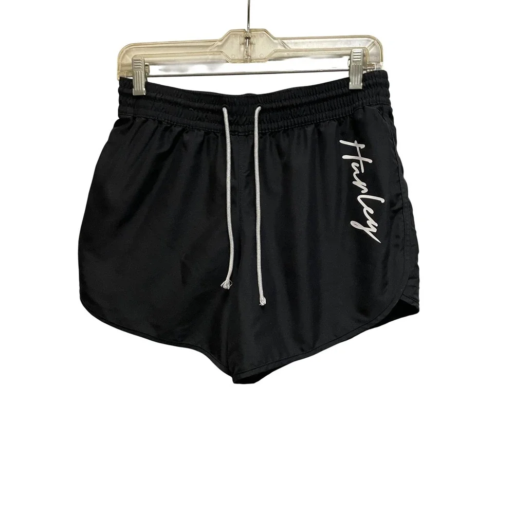 Hurley Mens Black Board Shorts Swim Trunks Script Logo Size M HKS1002